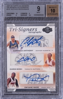 2007-08 Topps Co-Signers Tri-Signers Auto #TS7 Anthony/Bosh/Wade - BGS MINT 9/BGS 10